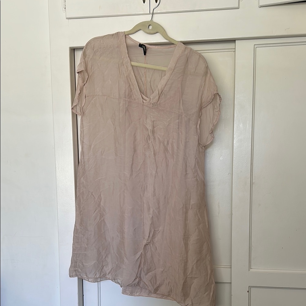 Tan Short Sleeve Midi Tunic Dress Silky